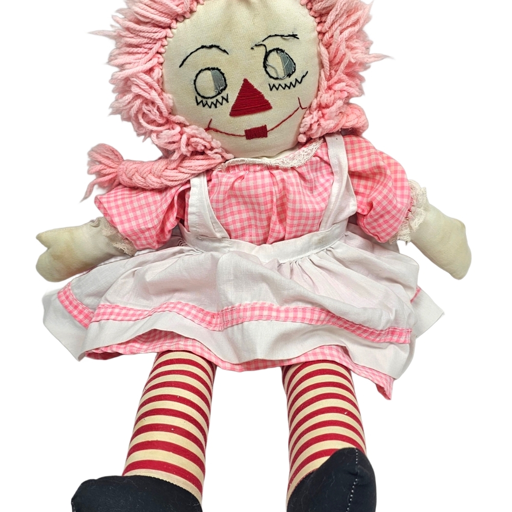 Unique OOAK Large 24" Raggedy Ann Doll w/Pink Pigtail Braid Hair & Gingham Dress - Picture 5 of 16